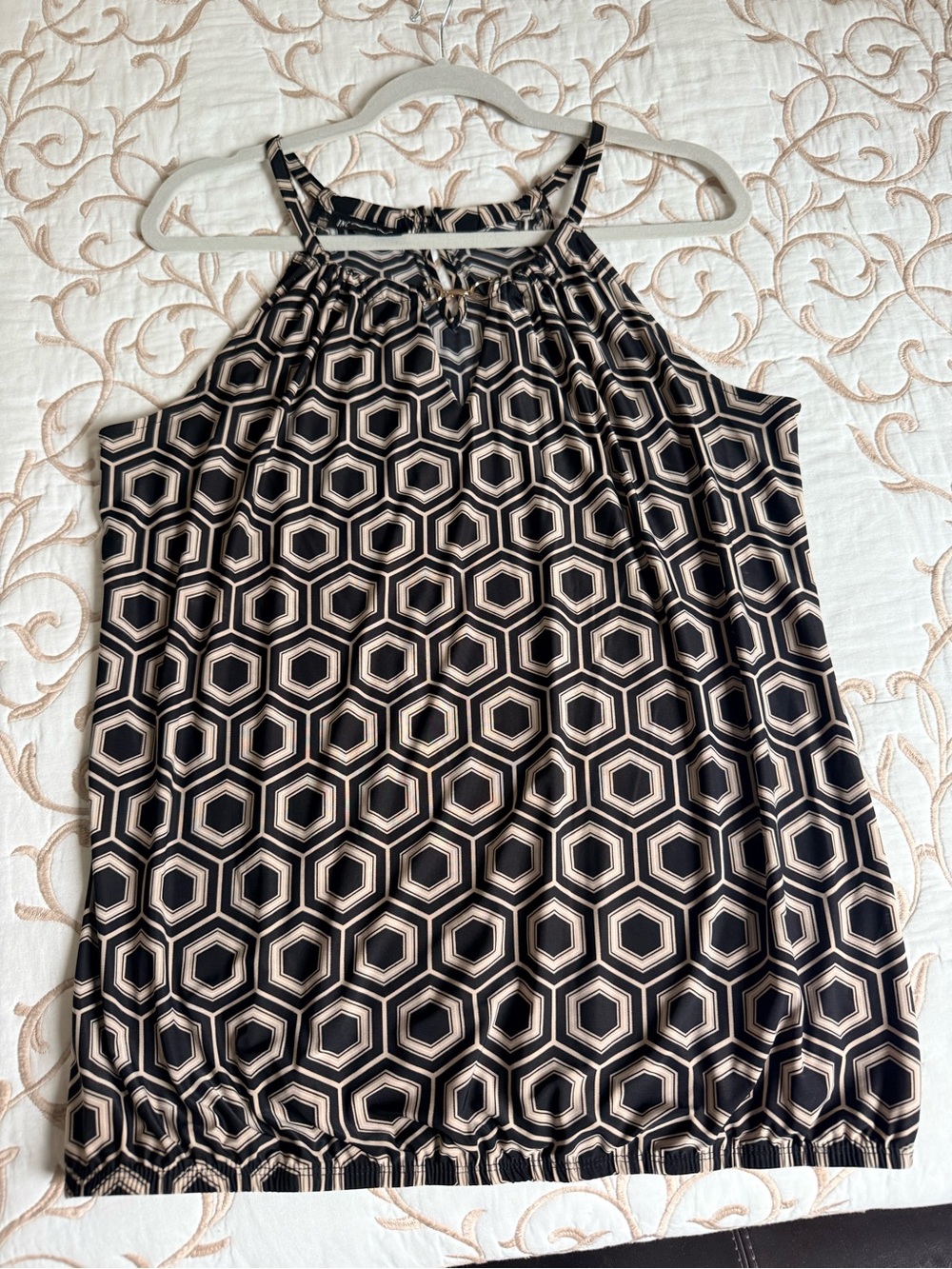 INC International Concepts Black and Cream Geometric Halter Tank